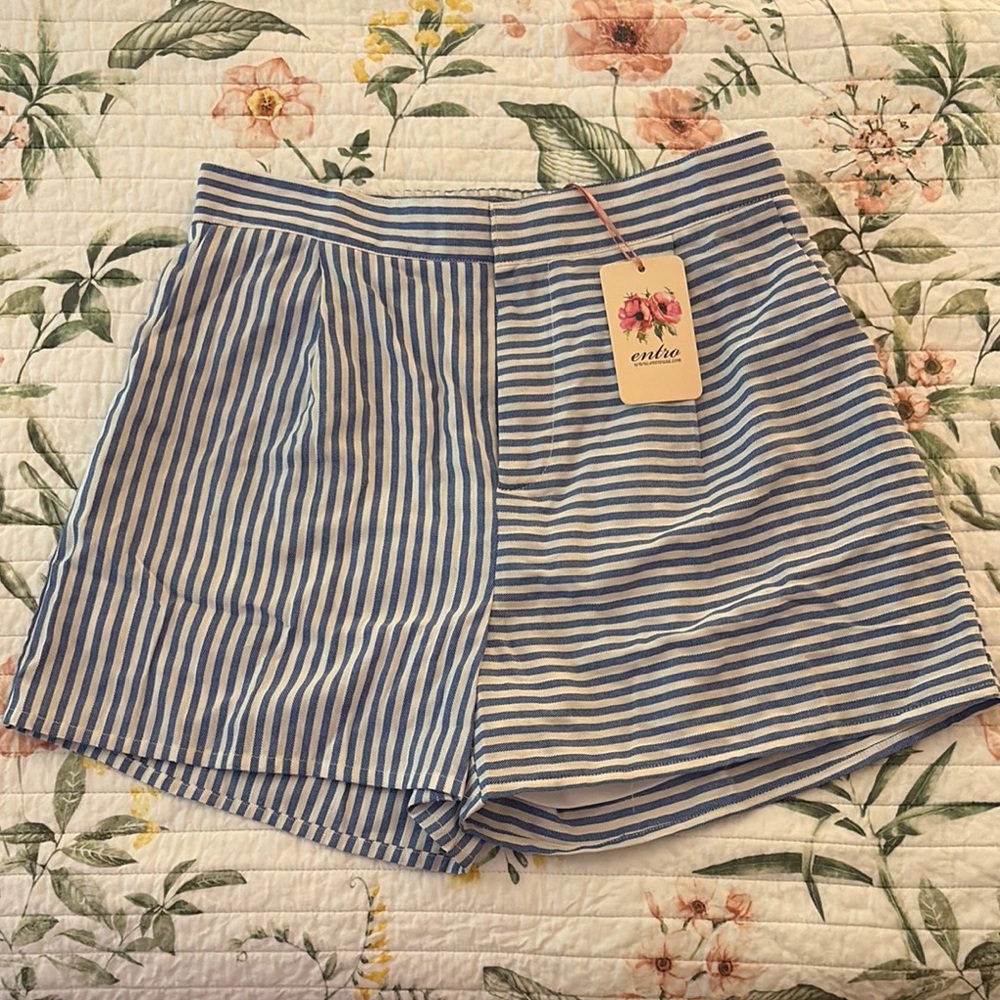 Entro High Waist Blue and White Striped Shorts